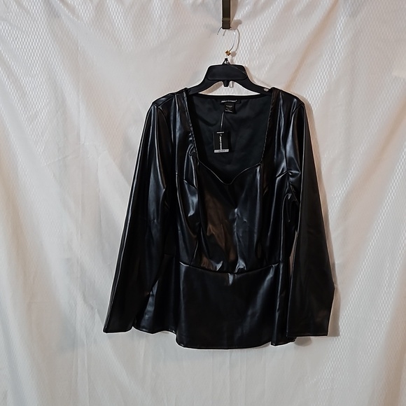 Ashley Stewart Tops - Ashley Stewart  Faux Leather Peplum Top sz 18/20 Black  NWT